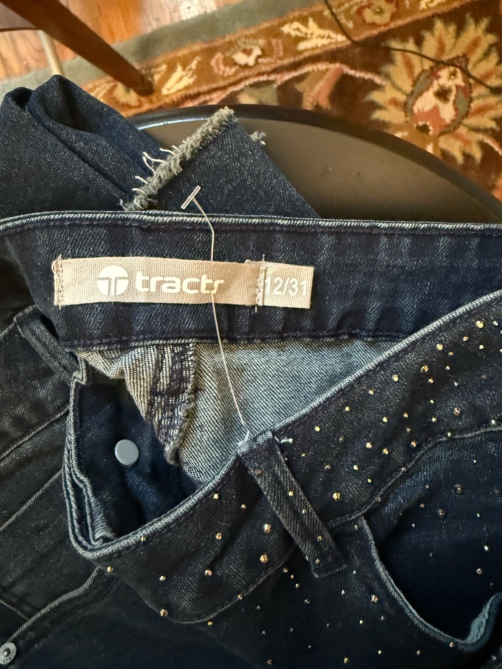 Tractr Women's Dark Blue Denim wide leg Jeans with Silver Stud Accents